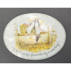 Holly Hobbie Porcelain Plaque To The House OF A Friend The Way  Vtg 1973 Japan